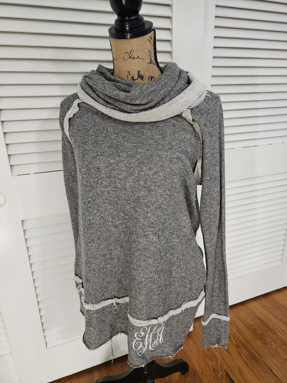 Sun n Moon Gray & Cream Cowl Neck Sweatshirt Material